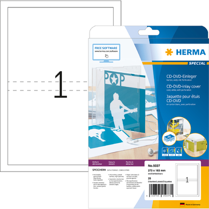 HERMA Jaquette DVD, pour tuis DVD, 183,0 x 273,0 mm, blanc