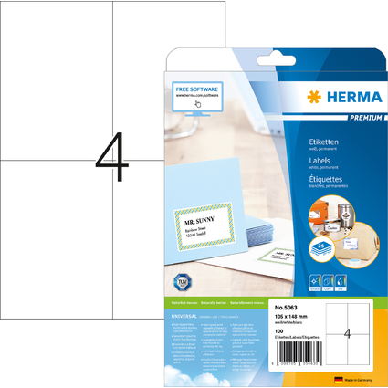 HERMA Etiquette universelle PREMIUM, 105 x 148 mm, blanc