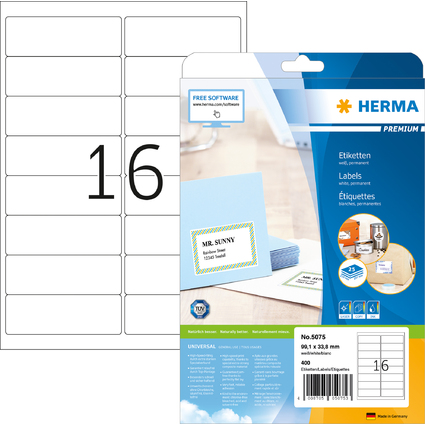 HERMA Etiquette universelle PREMIUM, 99,1 x 33,8 mm, blanc