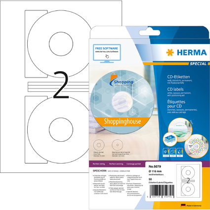 HERMA Etiquette SPECIAL pour CD/DVD, diamtre: 116 mm, blanc
