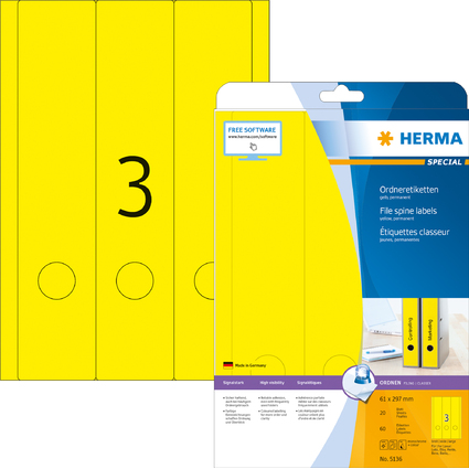 HERMA Etiquette dos de classeur SPECIAL, 61 x 297 mm, jaune