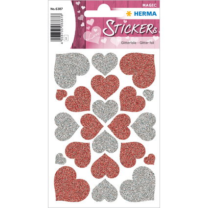 HERMA Sticker MAGIC "Coeurs rouge et argent", Glittery