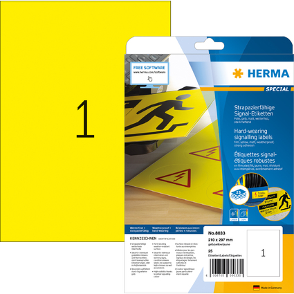 HERMA Etiquette signaltique SPECIAL, 210 x 297 mm, jaune