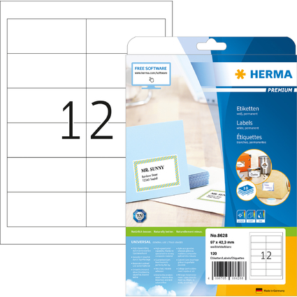 HERMA Etiquette universelle PREMIUM, 97 x 42,3 mm, blanc