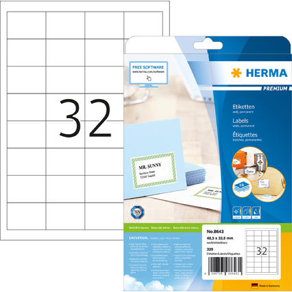 HERMA Etiquette universelle PREMIUM, 48,3 x 33,8 mm, blanc