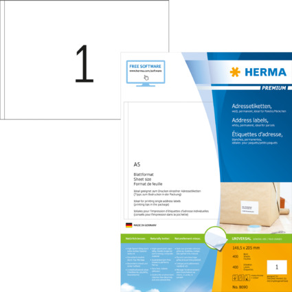 HERMA Etiquette universelle PREMIUM, 148,5 x 205 mm, blanc