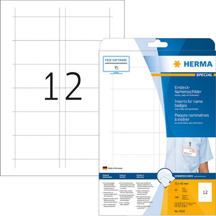 HERMA plaques nominatives  insrer SPECIAL, 75 x 40mm,blanc