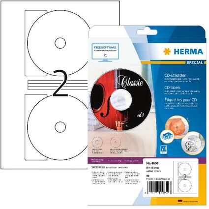 HERMA Etiquette CD/DVD Inkjet SPECIAL Maxi, diamtre: 116 mm