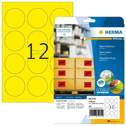 HERMA Etiquette universelle SPECIAL, rond, 60 mm, jaune fluo