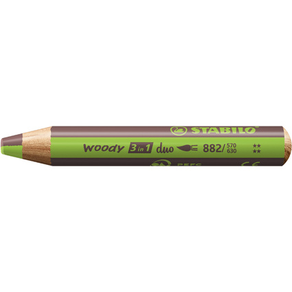 STABILO Crayon multi-talents woody 3en1 duo, vert clair/brun