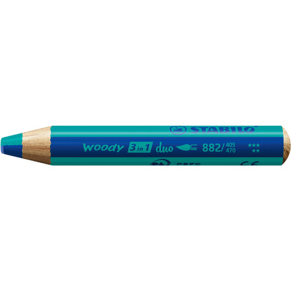 STABILO Crayon multi-talents woody 3en1 duo, bleu/turquoise