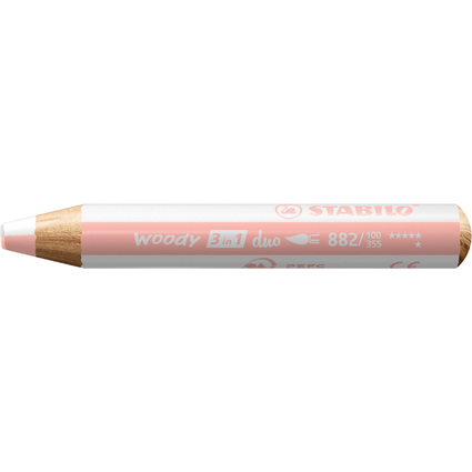 STABILO Crayon multi-talents woody 3en1 duo, blanc/abricot