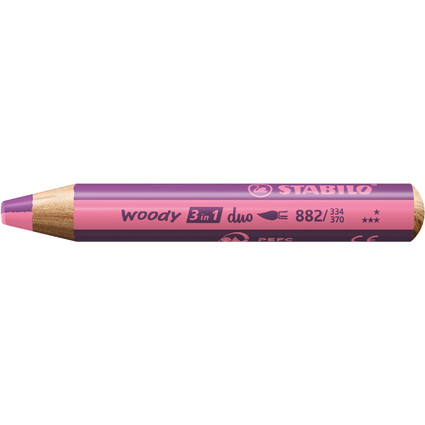 STABILO Crayon multi-talents woody 3en1 duo, rose/mauve lila