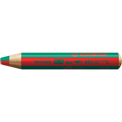 STABILO Crayon multi-talents woody 3en1 duo, rouge/vert