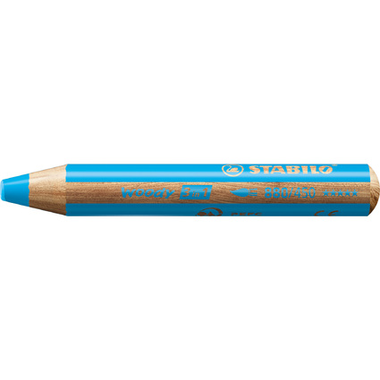 STABILO Crayon multi-talents woody 3 en 1, rond, cyan