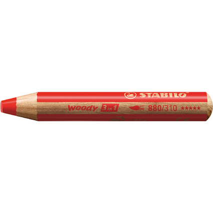 STABILO Crayon multi-talents woody 3 en 1, rond, rouge