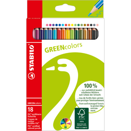 STABILO Crayon de couleur GREENcolors, tui carton de 18