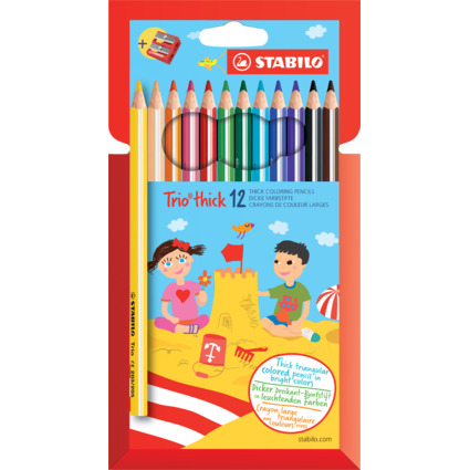 STABILO Crayon de couleur Trio long, corps large, tui de 12