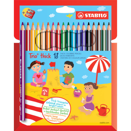 STABILO Crayon de couleur Trio long, corps large, tui de 18