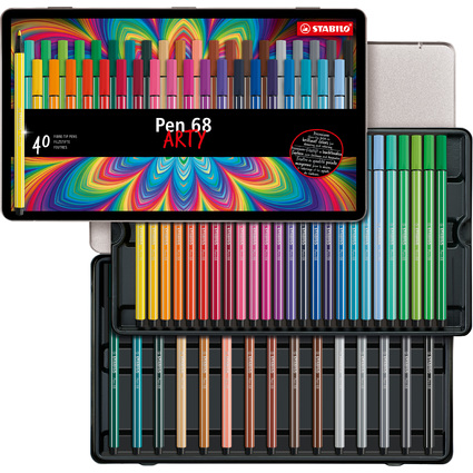STABILO Feutre Pen 68, tui mtallique de 40