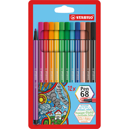 STABILO Feutre Pen 68, tui en carton de 12