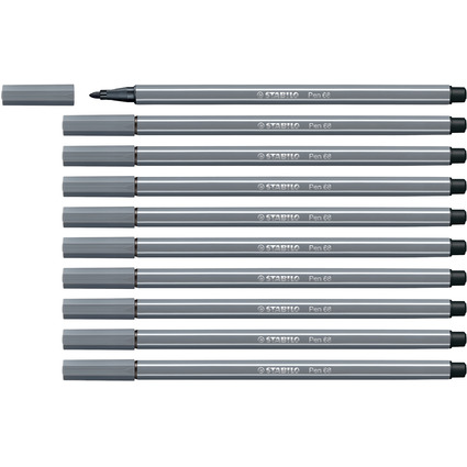 STABILO Stylo feutre Pen 68, trac: 1,0 mm, gris fonc