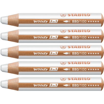 STABILO Crayon multi-talents woody 3 en 1, rond, blanc