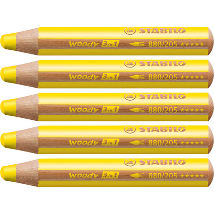 STABILO Crayon multi-talents woody 3 en 1, rond, jaune