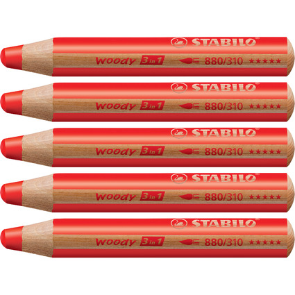 STABILO Crayon multi-talents woody 3 en 1, rond, rouge