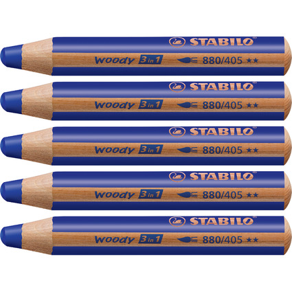 STABILO Crayon multi-talents woody 3 en 1, rond, bleu fonc