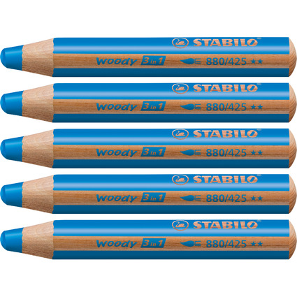 STABILO Crayon multi-talents woody 3 en 1, rond, bleu