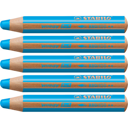 STABILO Crayon multi-talents woody 3 en 1, rond, cyan