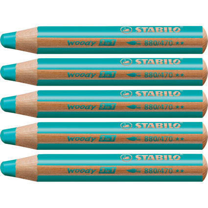 STABILO Crayon multi-talents woody 3 en 1, rond, vert jade