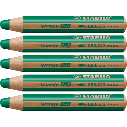 STABILO Crayon multi-talents woody 3 en 1, rond, vert fonc