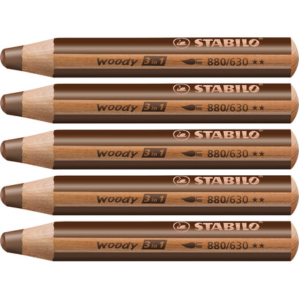 STABILO Crayon multi-talents woody 3 en 1, rond, marron