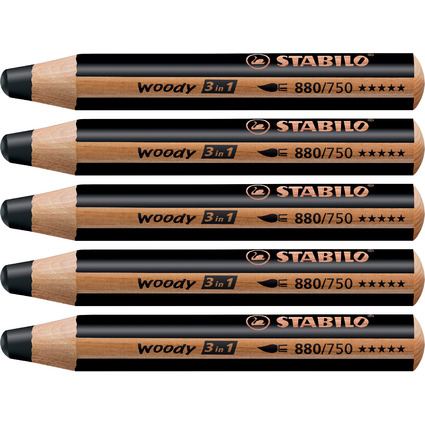 STABILO Crayon multi-talents woody 3 en 1, rond, noir