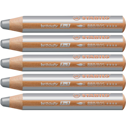 STABILO Crayon multi-talents woody 3 en 1, rond, argent