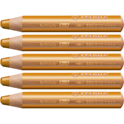 STABILO Crayon multi-talents woody 3 en 1, rond, or