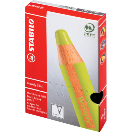 STABILO Crayon multi-talents woody 3 en 1, rond, vert clair