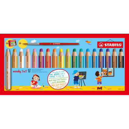 STABILO Crayon multi-talents woody 3 en 1, tui carton de 18