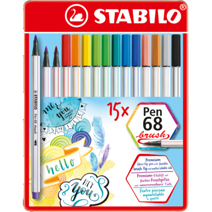 STABILO Feutre pinceau Pen 68 brush, tui en mtal de 15