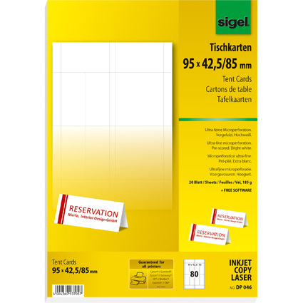 sigel Carte marque-place, blanc clatant, 185 g/m2