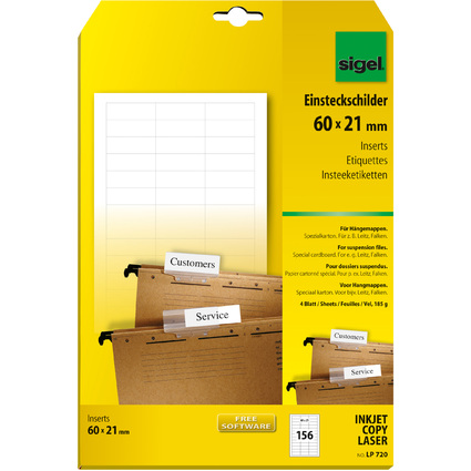 sigel Etiquettes PC pour dossiers suspendus, 60 x 21 mm