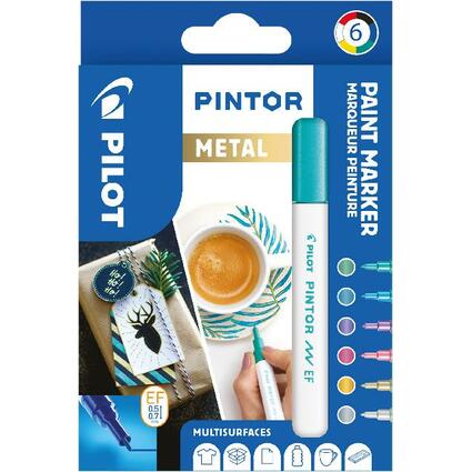 PILOT Marqueur  pigment PINTOR, extrafin, set de 6 "METAL"