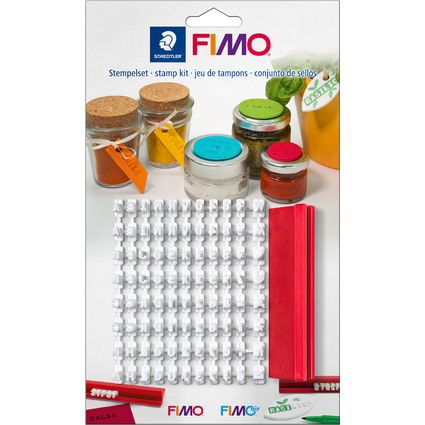 FIMO Jeu de tampons, en plastique, 88 signes, blanc