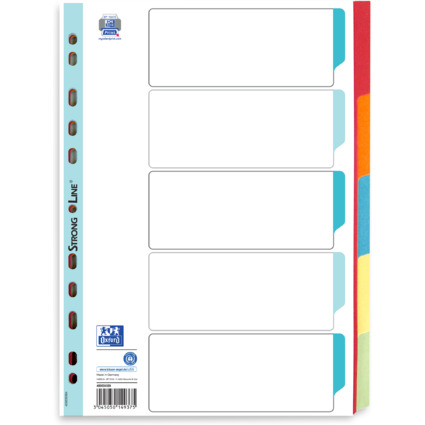 Oxford Intercalaires en carton, uni, format A4, couleur, 5