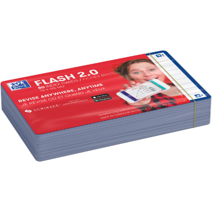 Oxford Fiches "Flash 2.0", 75 x 125 mm, lign, bleu