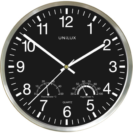 UNiLUX Horloge murale WETTY, diamtre : 300 mm, noir