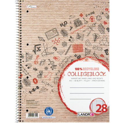 LANDR Cahier  spirale Recycling, A4, quadrill, 160 pages