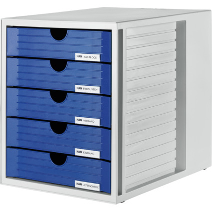 HAN Module de classement SYSTEMBOX, 5 tiroirs, gris/bleu